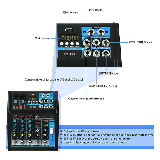 Système de mixage de carte son Bluetooth Pyle 8 canaux pour DJ