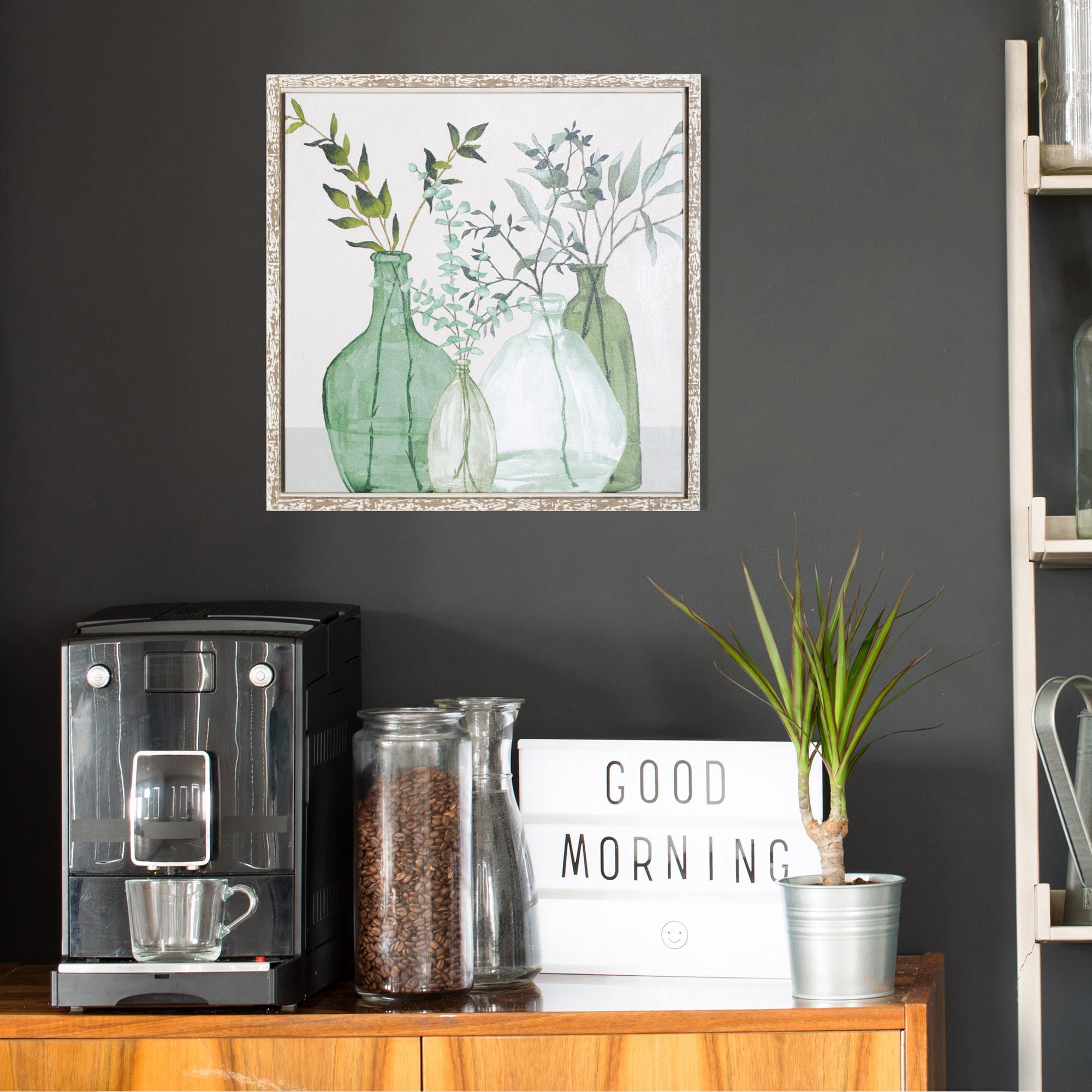 Glass Jar Plant Botanical Framed Canvas Art Print - 24" x 24" x 1.25"