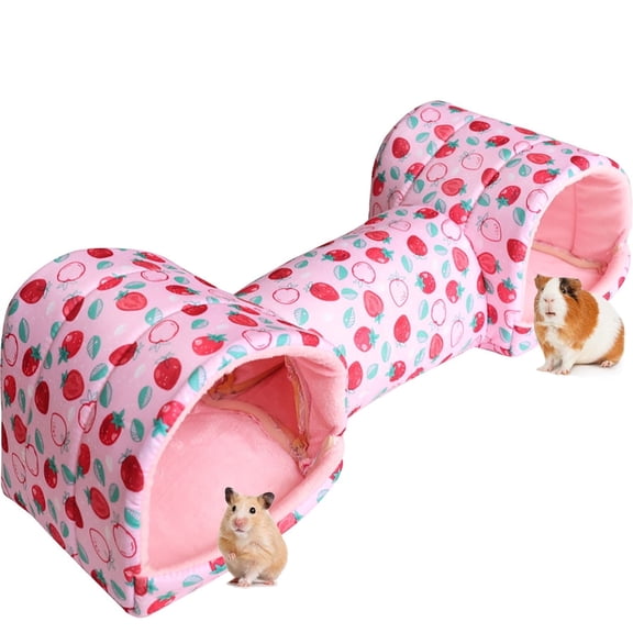 Guinea Pig Tunnel Bed, Hamster Hideout for Bunny Chinchilla Ferret Small Animal, Pink Strawberry