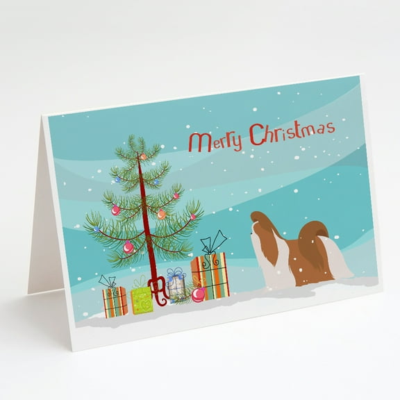 Shih Tzu Merry Christmas Tree Greeting Cards and Envelopes Pack of 8