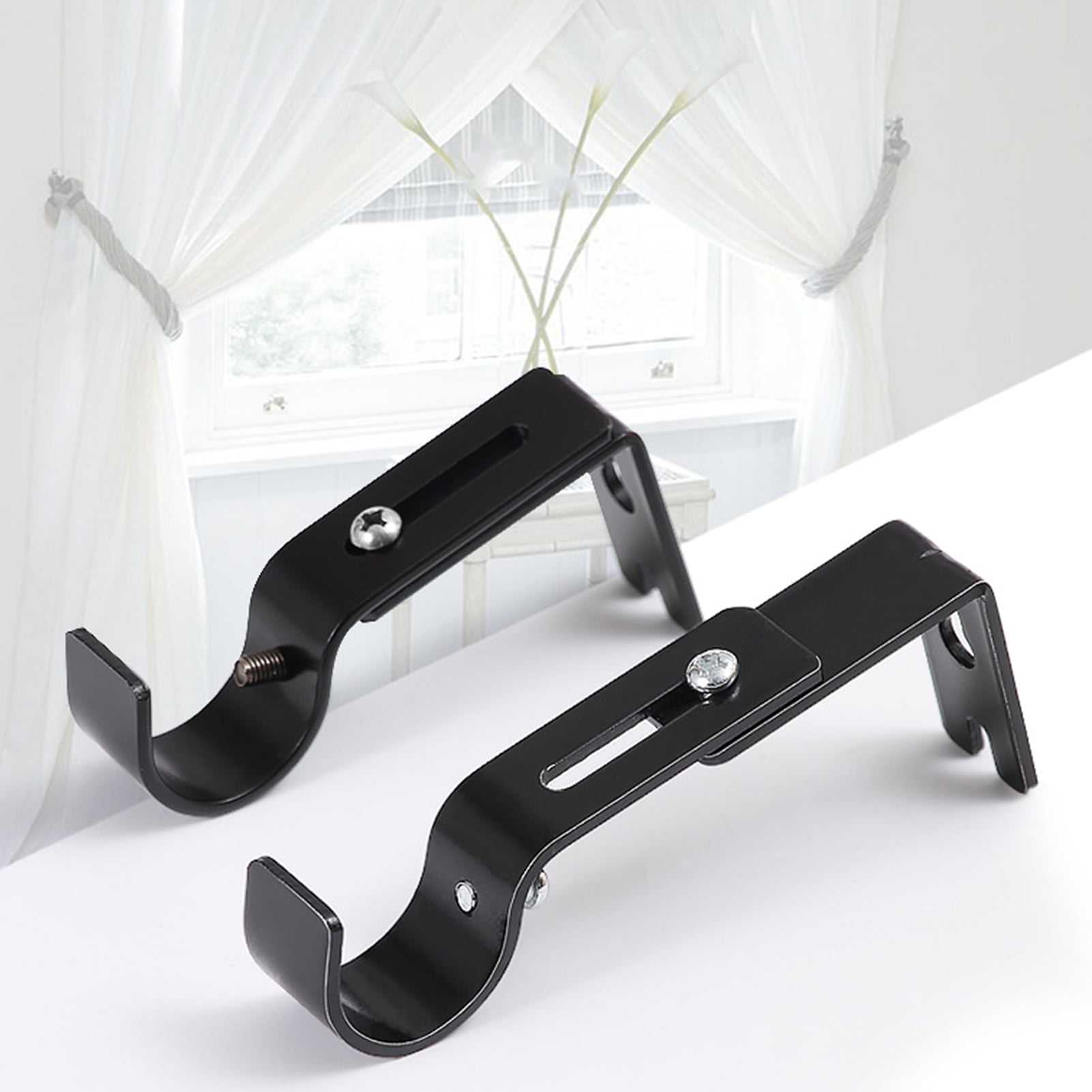 HeavyDuty Adjustable Curtain Rod Bracket Set with Wrought Iron Design