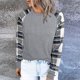 thumbnail image 2 of Túnica casual con cuello redondo, blusa holgada de manga larga raglán para mujer, camisas para uso diario, gris XXL, 2 of 6