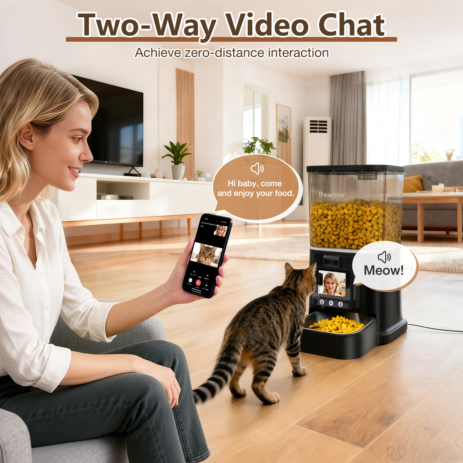 Automatic Cat Feeder with Camera, 5G WiFi Smart Food Dispenser, APP Remote Control, Timed Portion Feeding, Large Capacity Dog Cat Automatic Feeder, Black