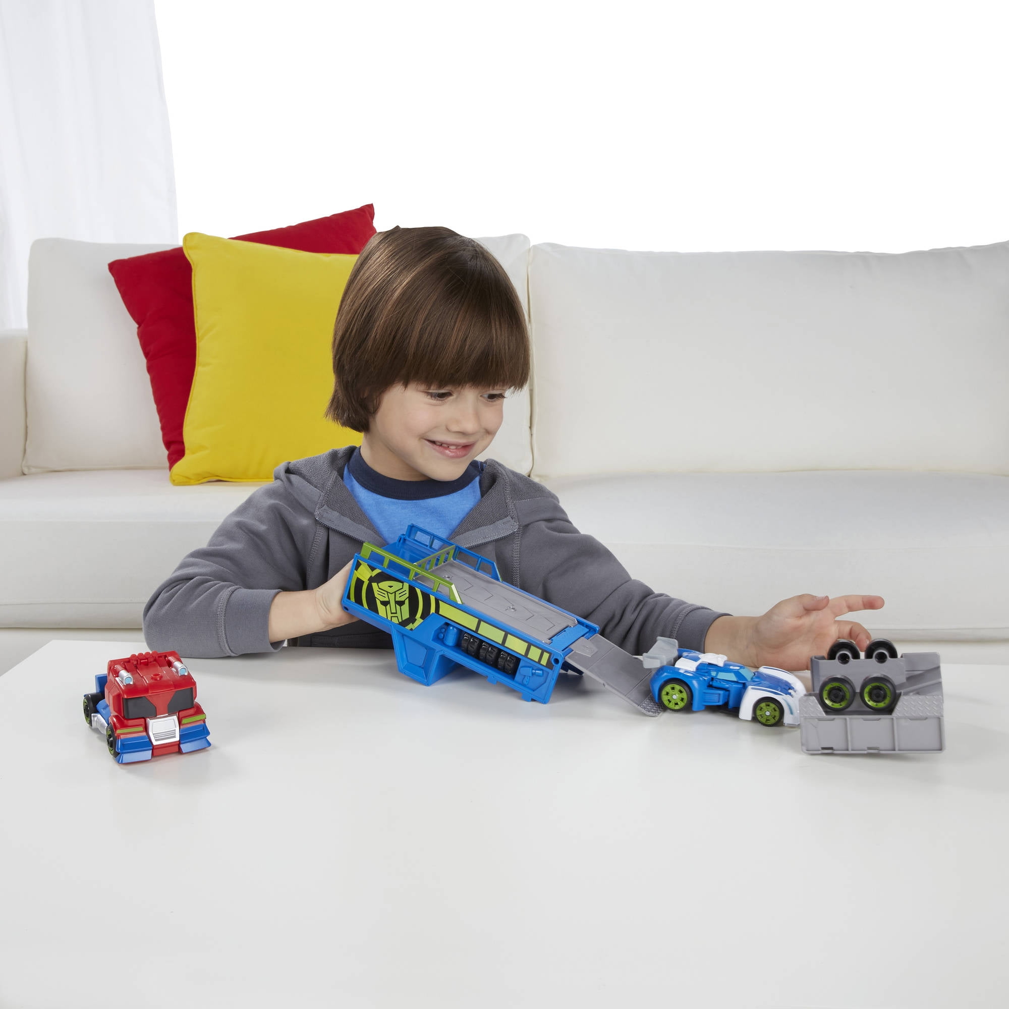 playskool heroes transformers rbt optimus prime race track trailer playset