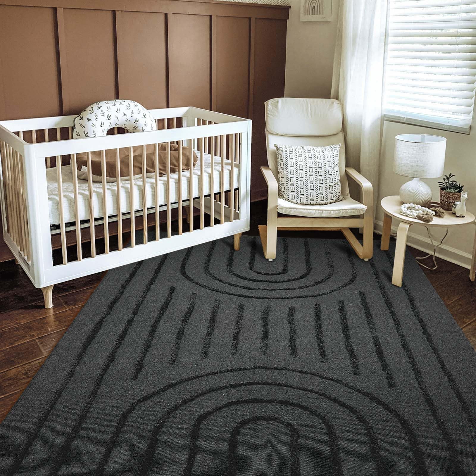 SUNDEREY Modern Rainbow Area Rug,5'x8' Washable Bedroom Rugs,Boho Woven Floor Carpet With Tassel, Modern Farmhouse Tufted Rug For Living Dining Room Kitchen Entryway Bathroom,Dark Grey