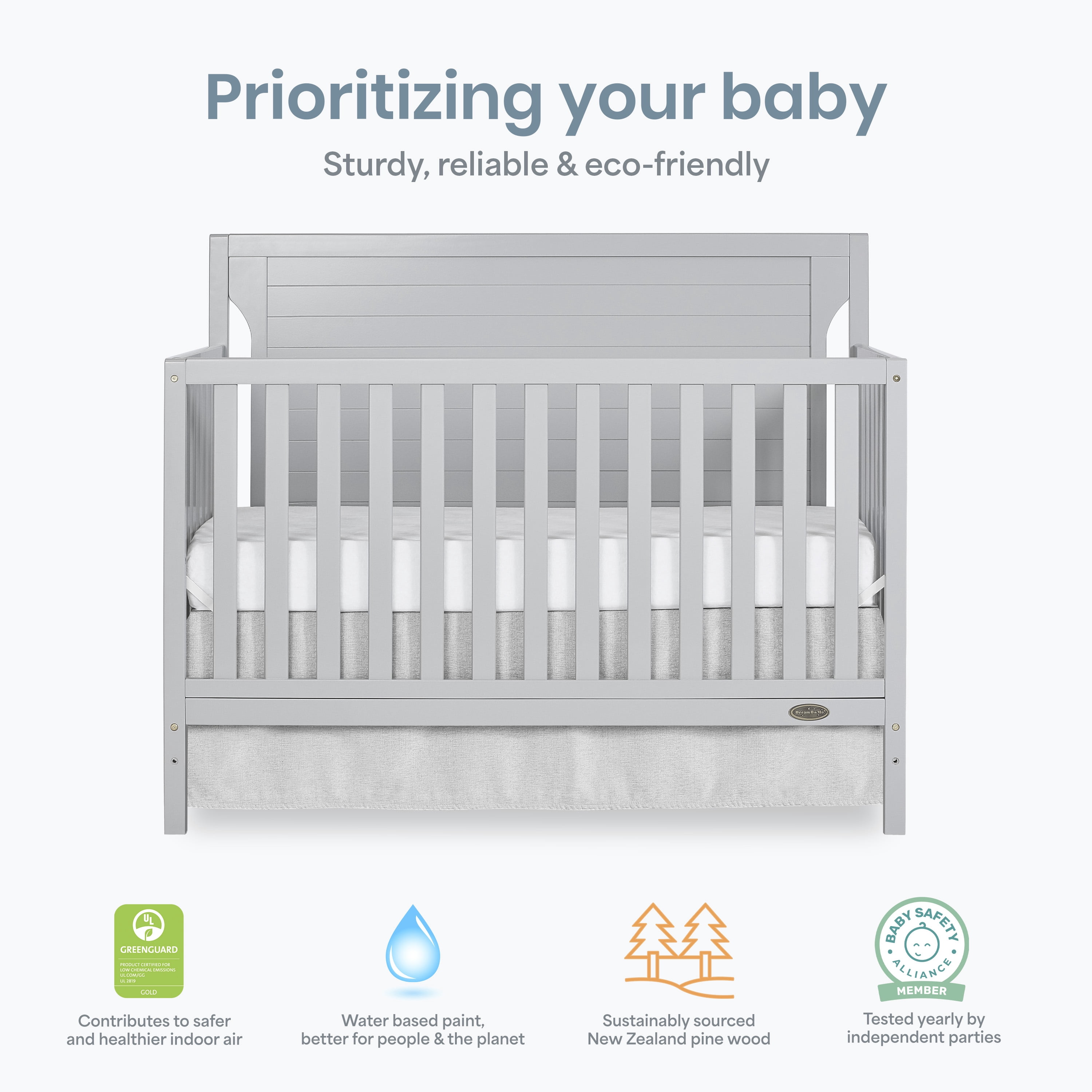 Nursery Bundle, Dream On Me Cape Cod 5 in 1 Convertible in Pebble Grey and Crib & Toddler Mattress Bundle