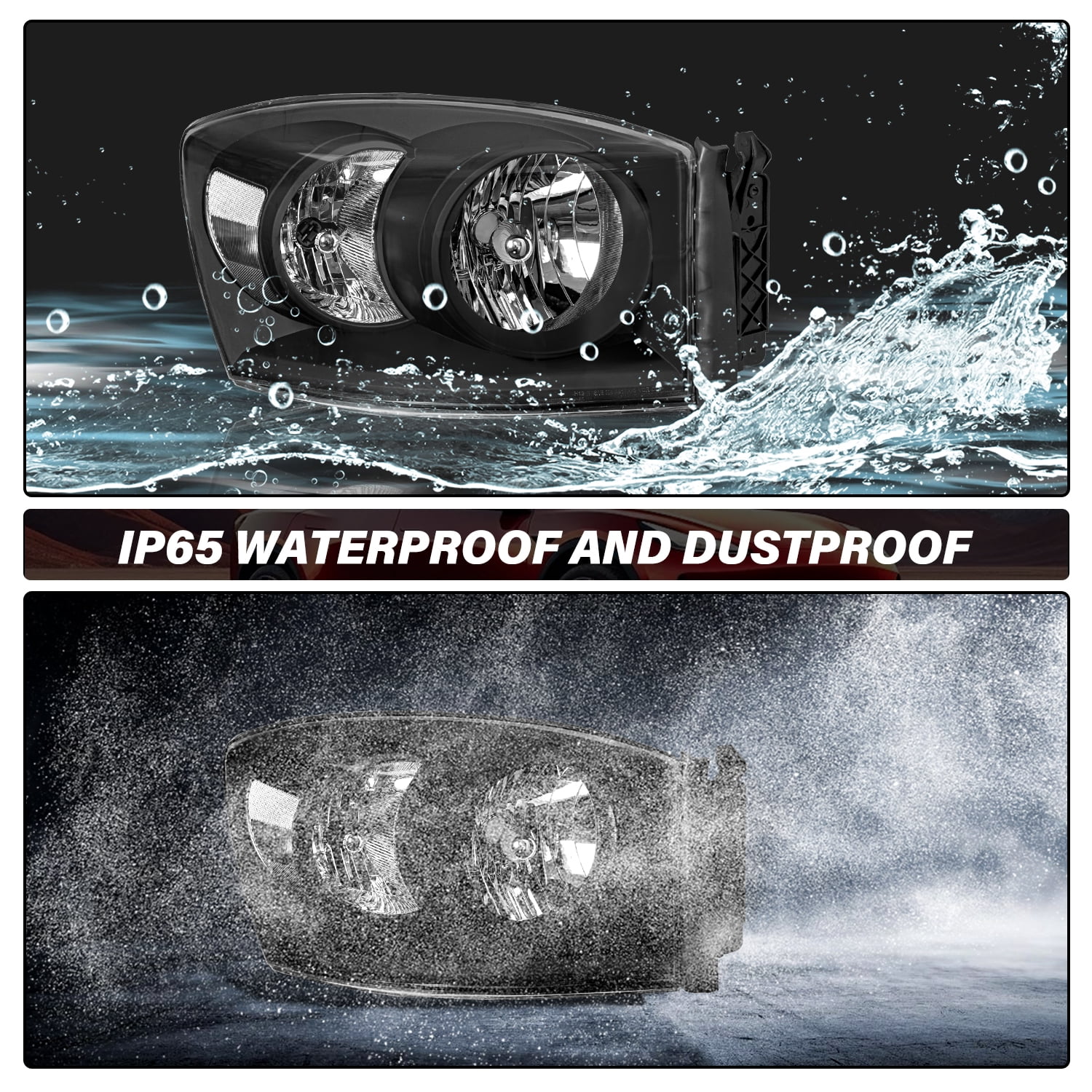 For 2006-2009 Dodge Ram 1500 2500 3500 Pair Headlights Black Clear Headlamps