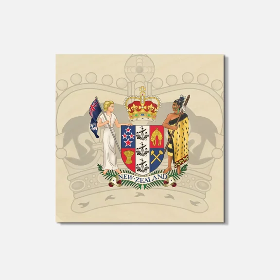 New Zealand Coat Of Arms 4'' X 4'' Square Wooden Coaster