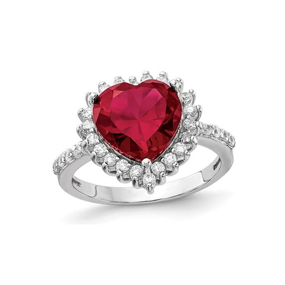 Gem & Harmony 3.50 Carat (Ctw) Lab Created Ruby Heart Ring in Sterling Silver for Women