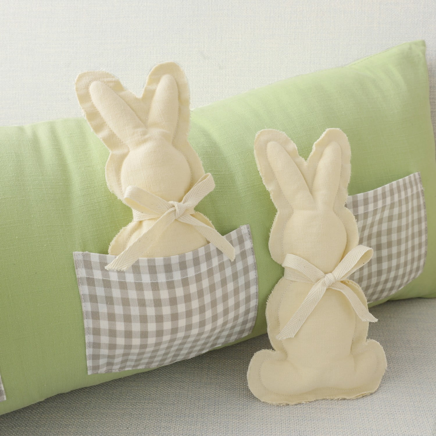 Phantoscope Happy Easter Applique Bunnies Throw Pillow with Triple Detachable Rabbits for Easter Bedroom Sofa Decorations, 12" x 27.5", Light Green, 1 Pack