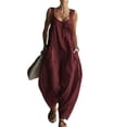 thumbnail image 2 of Summer Linen Sleeveless Jumpsuits for Women Square Neck Wide Leg Outfits Casual Pants Rompers with Pockets, 2 of 5