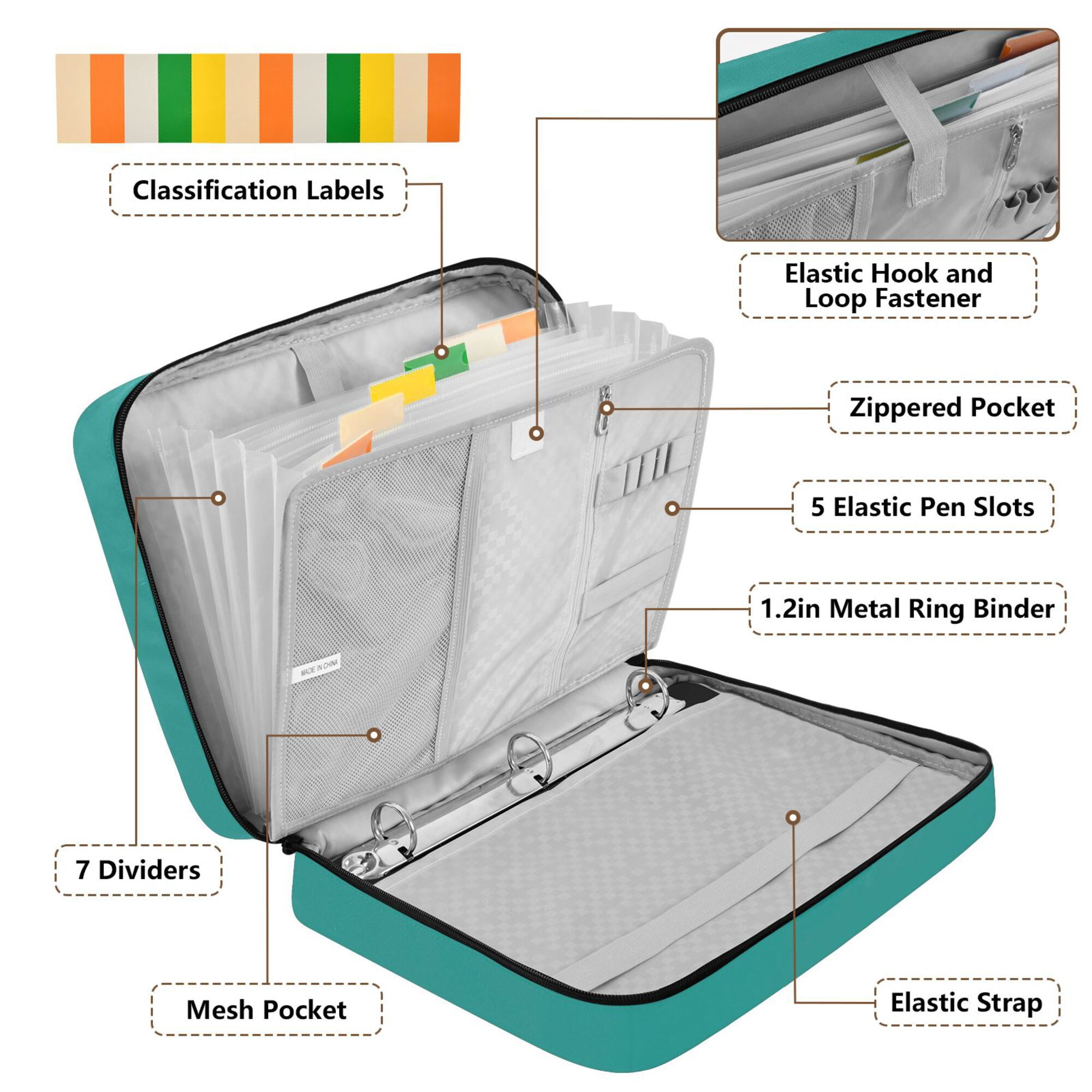 FORMRS Accordion File Folder A4 Size 7-Pocket Expanding Document Organizer Bag with 3 Ring Binder, Black Cat and Coffee