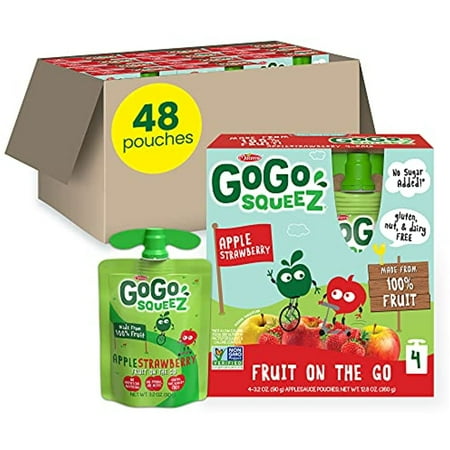 Gogo Squeez Fruit On The Go, Apple Strawberry, 3.2 Oz. (48 Pouches) - Tasty Kids Applesauce Snacks Made From Apples & Strawberries - Gluten Free Snacks For Kids - Nut & Dairy Free - Vegan Snacks