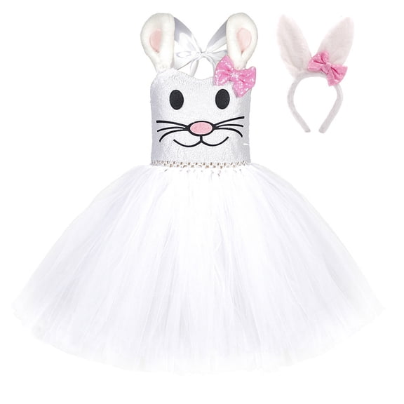 Mercatoo Toddler Baby Bunny Dresses Tulle Tutu Skirt Easter Outfit Newborn Little Girls Sleeveless Floral Dress