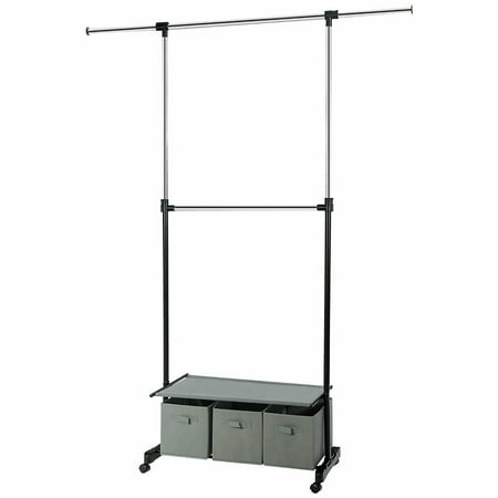 Costway 2 Rod Adjustable Garment Rack Rolling Clothes Organizer W Shelf Storage Boxes Canada Costway 2 Rod Adjustable Garment Rack, 2 Rod Garment Rack