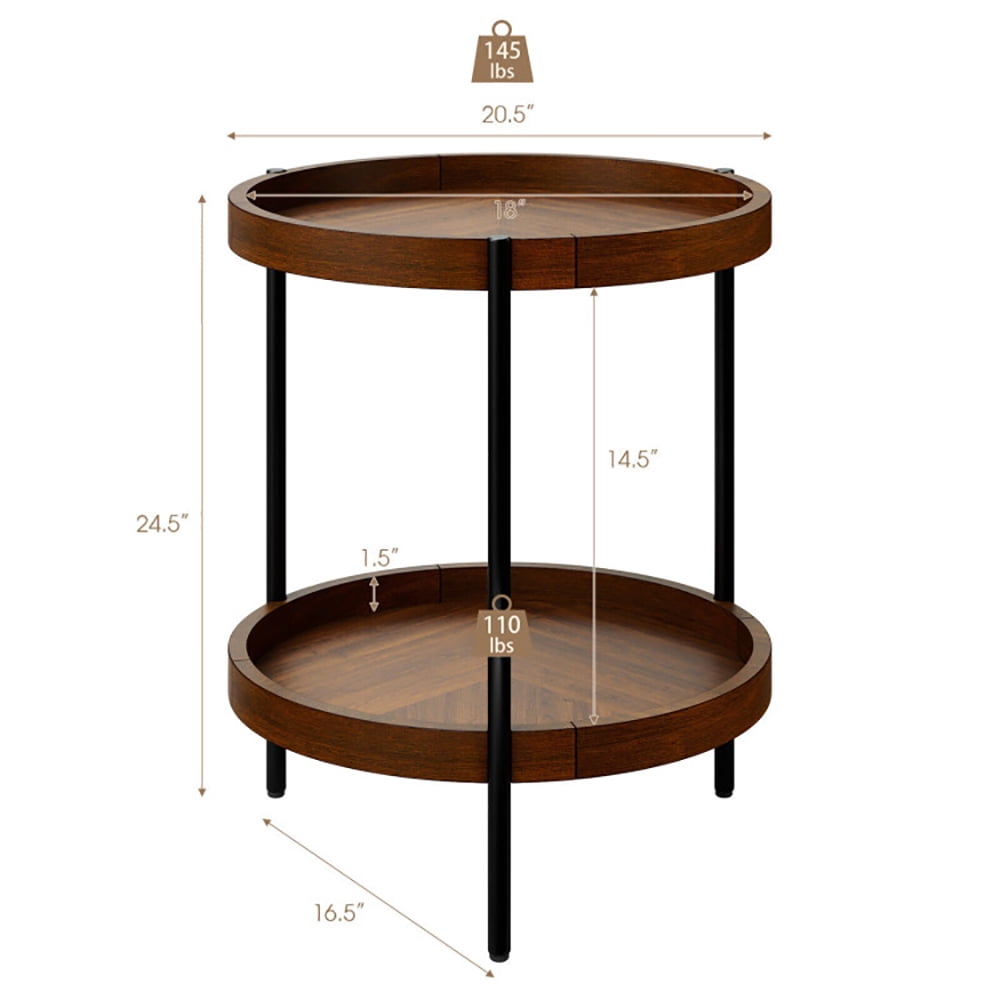 Finihen End Side Table, Sofa Side Table, Bed Side Table, 2-Tier Retro End Table with Bottom Shelf, for Living Room, Bedroom, Brown Finihen End Side Table, Sofa Side Table, Bed Side Table, 2-Tier Retro End Table with Bottom Shelf, for Living Room, Bedroom, Brown