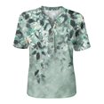 thumbnail image 5 of Ink Wash Floral Henley Blouse for Women - Short Sleeve V-Neck Button Down Tunic, Loose Fit Boho Casual Summer Top Green XXL, 5 of 9