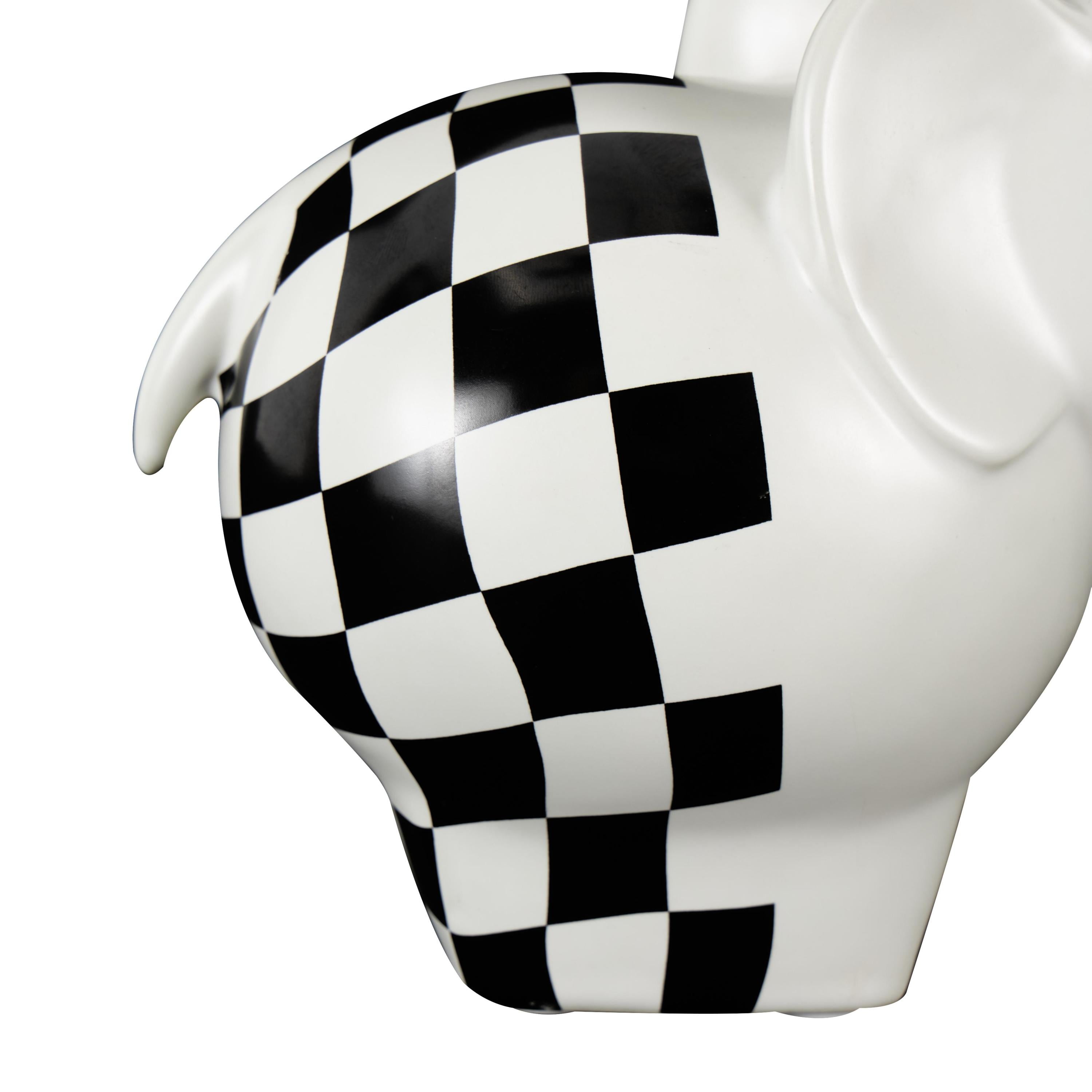 6", 7"H White Ceramic Small Elephant Sculpture with Checkered Pattern, by DecMode (2 Count)