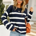 thumbnail image 5 of Fesfesfes Women's Fall Winter Blouses Comfy Knitted Striped Long Sleeve Crew Neck Pullover Tops Fashion Loose Contrast Color Sweater(Blue#2,XL), 5 of 8