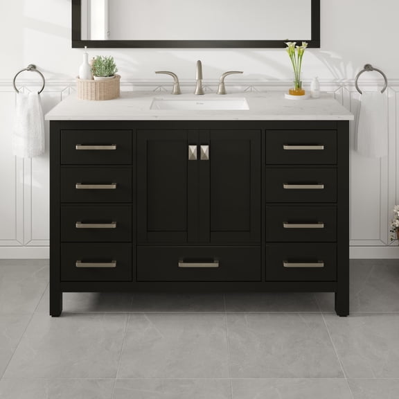 Eviva Aberdeen 48" Transitional Espresso Bathroom Vanity with White Carrara Quartz Top