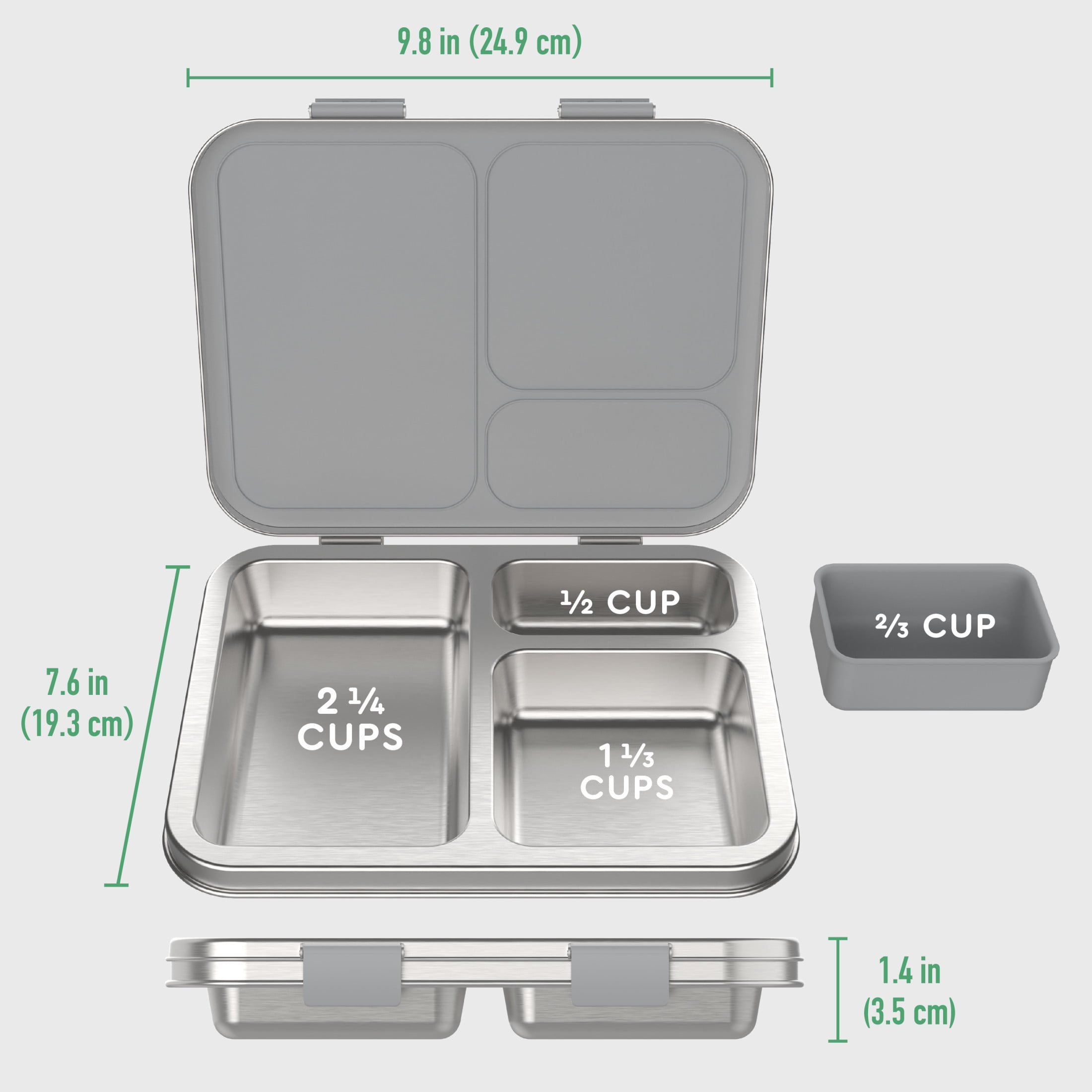 Bentgo Kids Stainless Steel Leak-Resistant Lunch Box - 3-Compartments with Bonus Silicone Container, Durable, Eco-Friendly, Dishwasher Safe, BPA-Free, Ideal for School, Ages 3+ (Silver)
