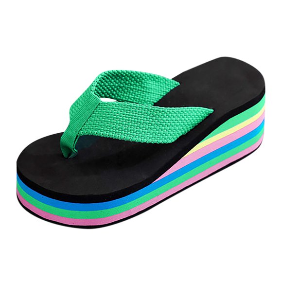 Kcodviy Women Wedge Floral Flip Womens Bow Knotted Heeled Sandals Flops Color Sole Beach Flip Flops Slippers Thick Women's Sandals Size 9 Sole Flip Flops Summer Casual Beach Slippers