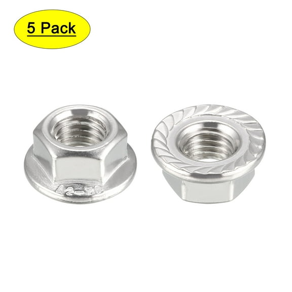 M12 Serrated Flange Hex Lock Nuts 201 Stainless Steel 5 Pcs