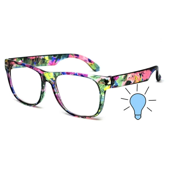 Kids Retro Sunglasses - Floral Turquoise Frame / Clear Anti-Blue Light Lens