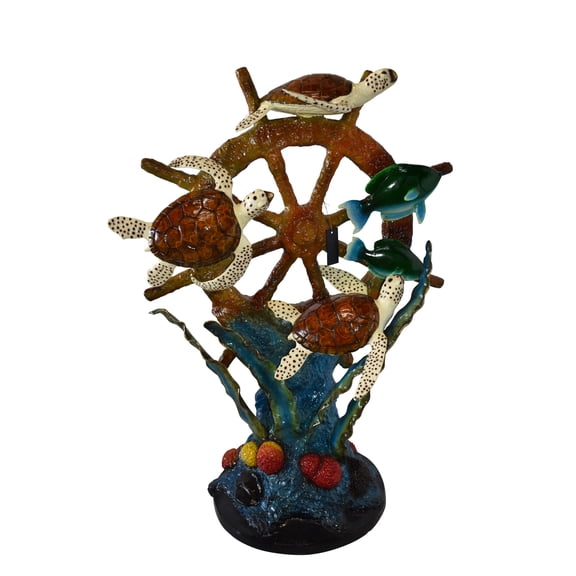 Sunken Nautical Wheel with Sea Creatures Bronze Statue Size: 39" x 23" x 51"H
