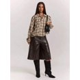 thumbnail image 3 of Women's Brown Striped Jacket, Casual Long Sleeve Outerwear for Fall and Winter, 3 of 8