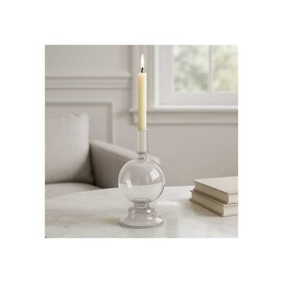 Decorative Glass Taper Candle Holder - Pair with Gold Pillar Candle Holder - Perfect for Centerpieces for Tables, Kitchen, and Coffee Decor - Modern Candlestick Holder for Lighting Accent - 7" Frost