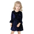 thumbnail image 6 of Kuleyang Toddler Girl Dress Spring Clothes Long Sleeve Velvet Star Dresses Holiday Party Outfits Navy Blue 12-18 Months, 6 of 9