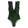 thumbnail image 2 of WREESH Womens One Piece Swimsuits Fashion Solid Color Leaf Flash Slim High Waist Bikini Swimsuit Sleeveless Bathing Suits Green, 2 of 6