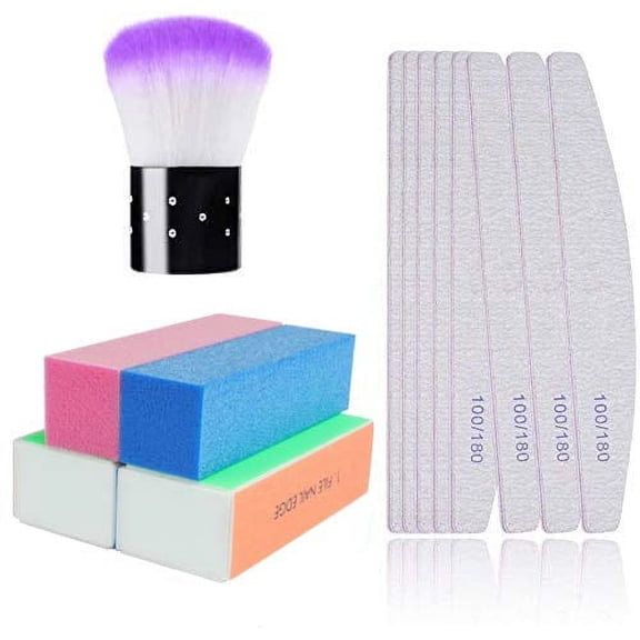 Fymlhomi 13 Pack Nail File, Nail Files Buffers Nail Brush Professional Nail Files Block 100/180 Grit Double Sided Emery Board Manicure Set for Nail Trimming Grinding Polishing Shining, Random Colors