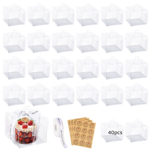 40 PCS Transparent Cake Boxes, 5.9 x 5.9 x 5.11 Inches Dessert Gift Boxes for Wedding Guests, Portable Clear Bakery Boxes for Individual Cheesecake Cupcake Dessert Cookies Cake and Muffin Bakery