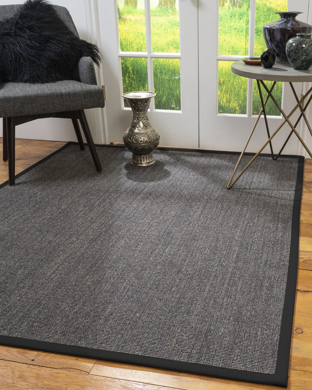 Natural Area Rugs Shadows Custom Sisal Rug, 8' x 10', Oval Black Border