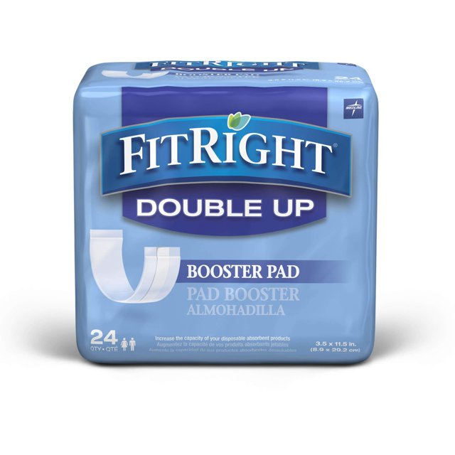 FitRight Double Up Incontinence Liners, Booster Pads with Adhesive, 3.5”x11.5”, 24 per bag (192 pack) Medline NA