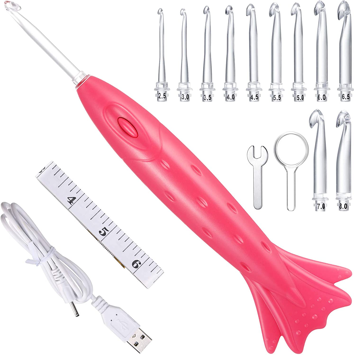 Ensemble De Crochets à Tricoter Avec Poignée LED Rechargeable - 9 Tailles Interchangeables (2.5 à 6.5 Mm) - Pour Le Tricot Et L'artisanat - 7