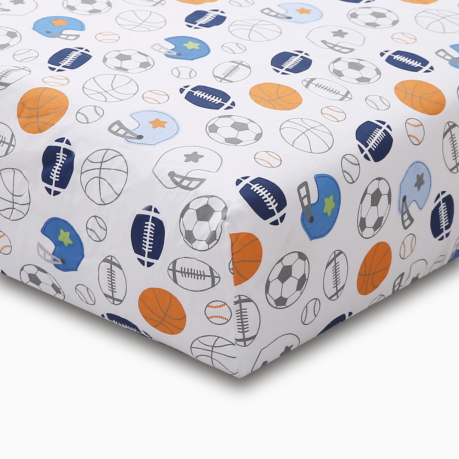 Sweet Baba 100% Cotton  MVP 3PC Crib Bedding Set, Blue Crib Set for Baby Boys with Crib Sheet/Crib Skirt/Quilt/Diaper Bag