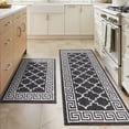 thumbnail image 4 of Findosom Kitchen Rugs Set 2 Piece, Non Slip Kitchen Floor Rugs with Rubber Backing,Machine Washable Geometric Absorbent Runner Rugs for Hallway Doormat,20"x32"+20"x48" Black, 4 of 9