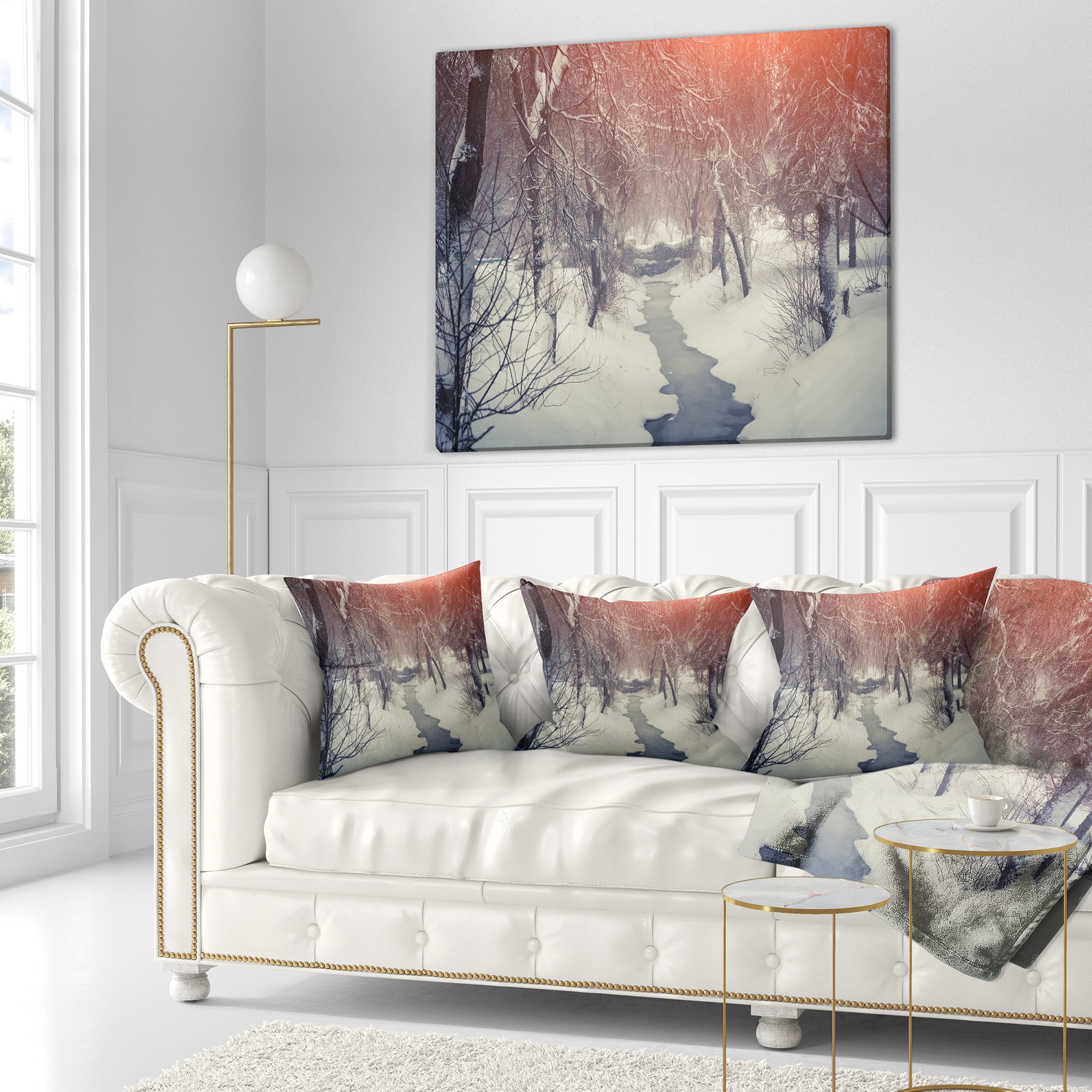 Designart Beautiful Snowfall in City Park - Landscape Printed Throw Pillow - 16x16