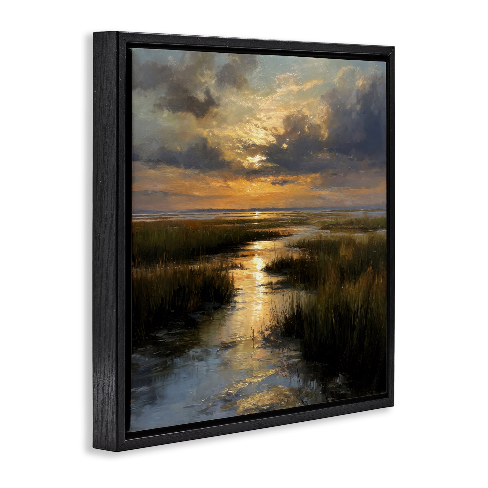 Stupell Industries Sunset Over Marshland Black Framed Floater Canvas Wall Art, design by Petal Prints Design