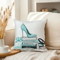 thumbnail image 3 of Ethan Taylor Fashion and Glam Throw Pillow Soft Cushion Cover 'Teal High High & Fashion Turquoise Books Shoes High Heels' Glam Pattern Decorative Square Accent Pillow Case, 16x16 Inches, Blue, White, 3 of 5