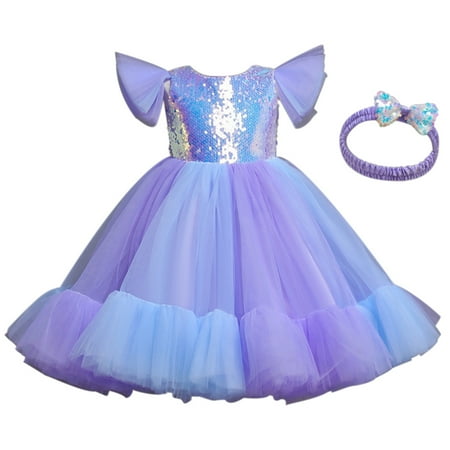 

Kamo Little Girl Sequin Tutu Dress Tulle Flower Girls Ball Gown Wedding Party Dresses with Headwear