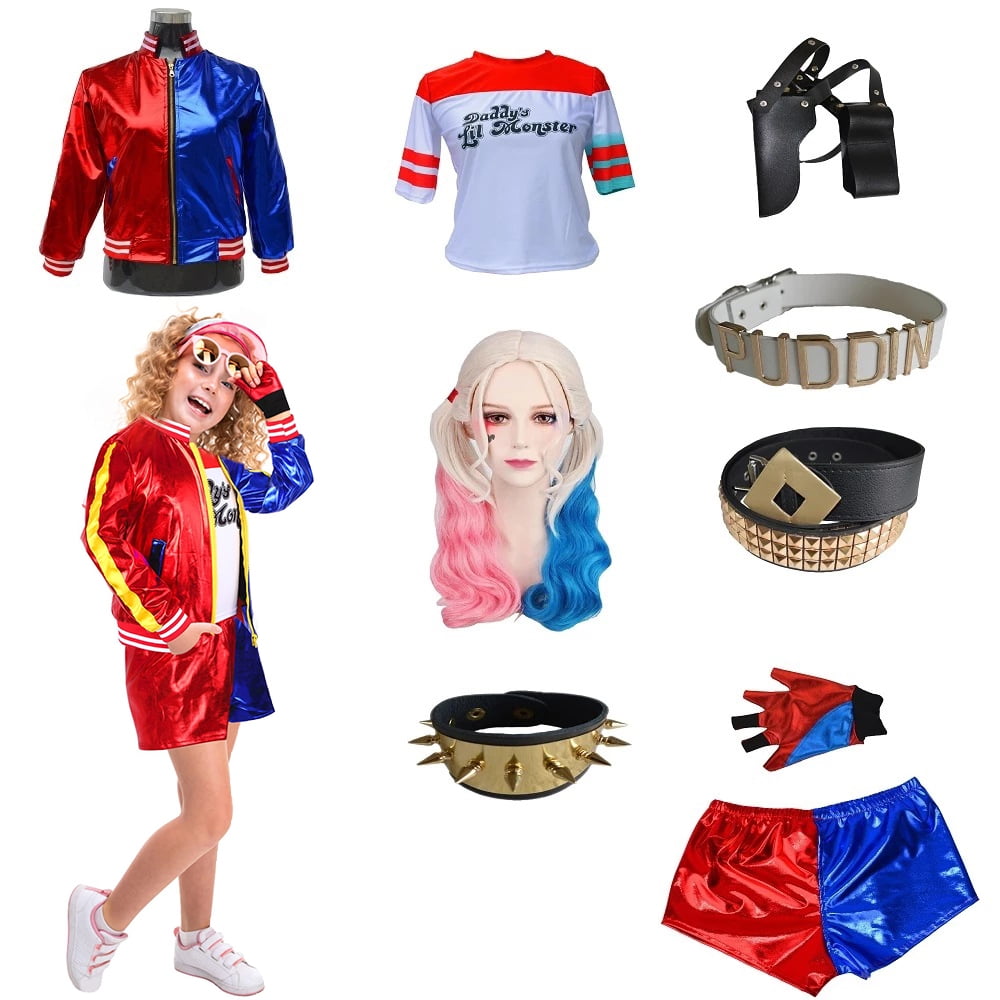 Kids Harley Quinn Costume With Jacket Shorts TShirt Gloves Kids