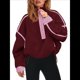 thumbnail image 2 of Sudadera de Mujer con Media Cremallera, Suave y Extragrande, con Bolsillos, Cálida y Afelpada. Rojo XL, 2 of 8