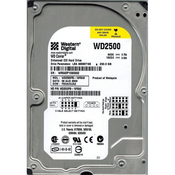 Western Digital WD2500PB-19FBA0 250GB DCM: FSCACVJAA