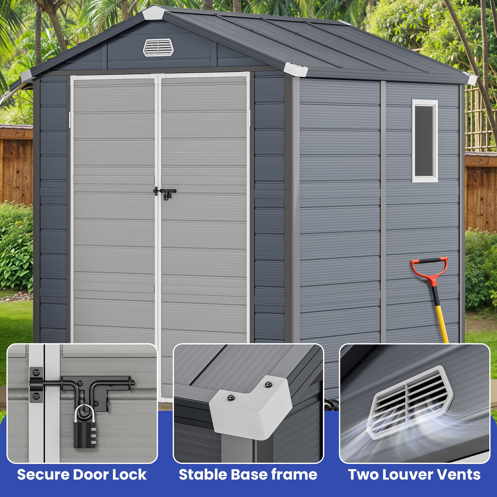 Uforic 6.3x6.2ft Outdoor Resin Storage Shed with Windows,Vents,and Secure Doors,All-Weather Plastic Storage Unit for Poolside,Lawn,Backyard,and Patio