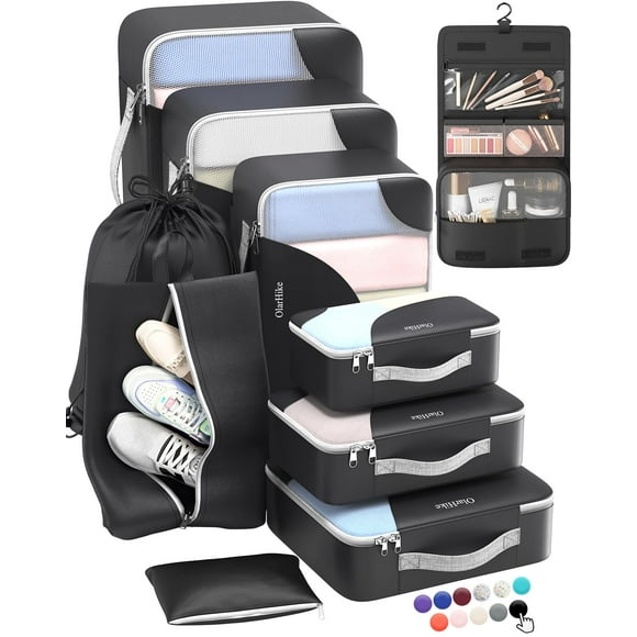 Juego de 10 maletas Packing Cubes OlarHike, todo incluido, color negro