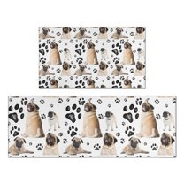 Pug and Footprints Kitchen Rugs Sets Of 2,Anti Fatigue Kitchen Mat Rugs Non Slip Washable,Decorative Kitchen Floor Mats for Kitchen,Sink,Laundry,17"x30" 17"x47"